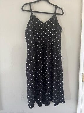 Old Navy Black White Polka Dot Cami Midi Dress XL Summer Beach Vacation Resort